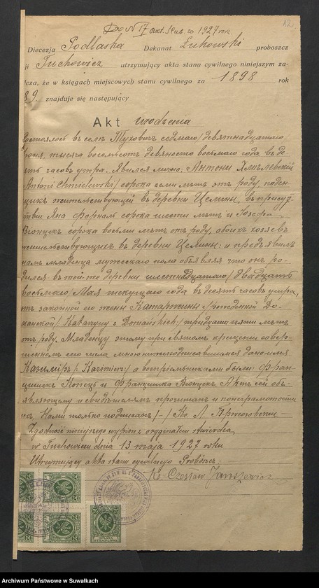 Obraz 14 z jednostki "Aneksa Aktów Ślubnych Rz-Katolickiej par. Wigierskiej za 1927 rok"