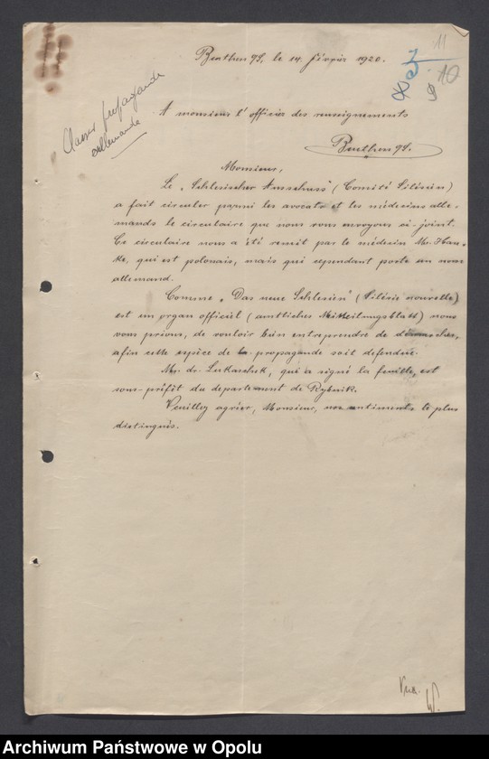 Obraz 13 z jednostki "/Propagande/Plakaty, odezwy, ulotki, afisze, broszury propagandowe różnych organizacji do mieszkańców Górnego Śląska, tłumaczenia w języku francuskim/"