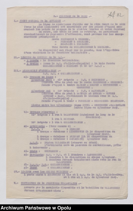 Obraz 14 z jednostki "Plan de Defense Division a 2 Brigades de Chasseurs Alpins/ /Plan obrony strefy Juliers oraz zarządzenia i instrukcje dotyczące okupacji Nadrenii/ t. II XII. 1918-I. 1919"