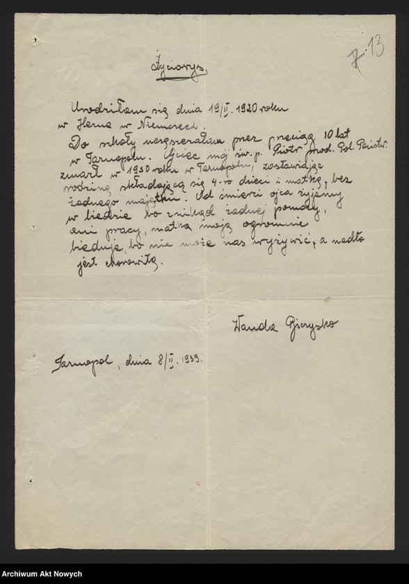 image.from.unit.number "Przyjęcie do służby w Policji Państwowej Eleonory Wandy Biczysko. Dokumentacja osobowa, korespondencja."