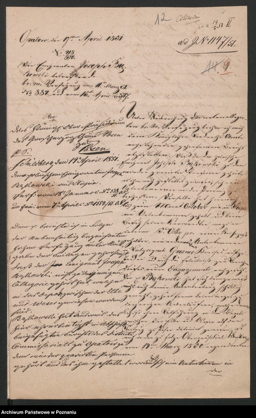 Obraz 20 z jednostki "A. betr. den polnischen Flüchtling Josef von Bąkowski"