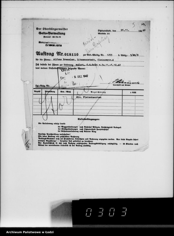 Obraz 9 z jednostki "Lebensmitteleinkauf. Aufträge, [Lieferscheinen und Rechnungen] 18051-18110"