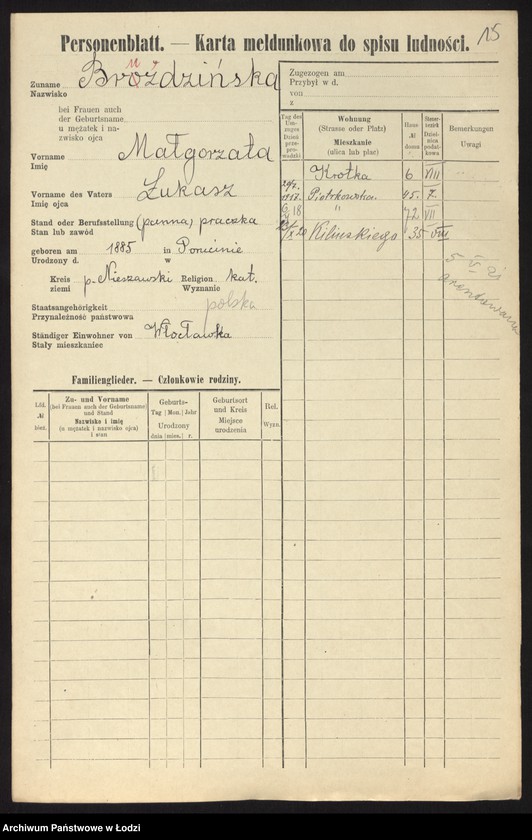 Obraz 17 z jednostki "[Spis ludności Łodzi] Bruzda - Brzeziner"