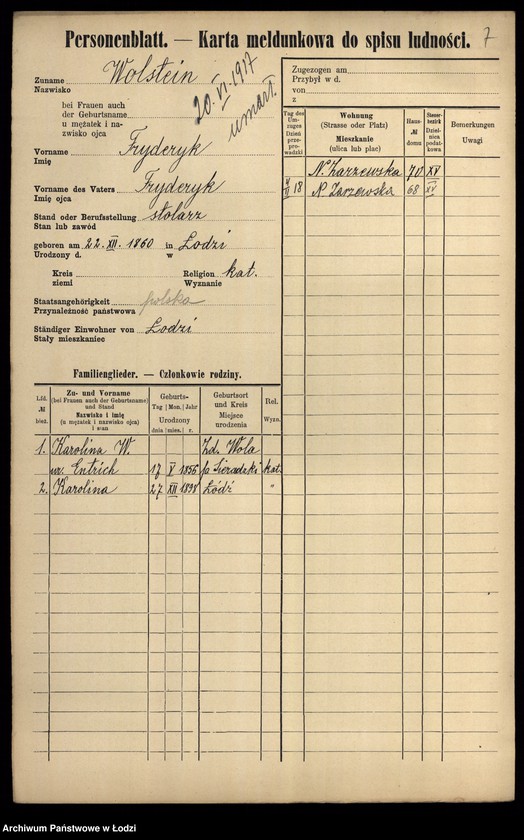 Obraz 9 z jednostki "[Spis ludności Łodzi] Wolsztajn - Wołoszyński"