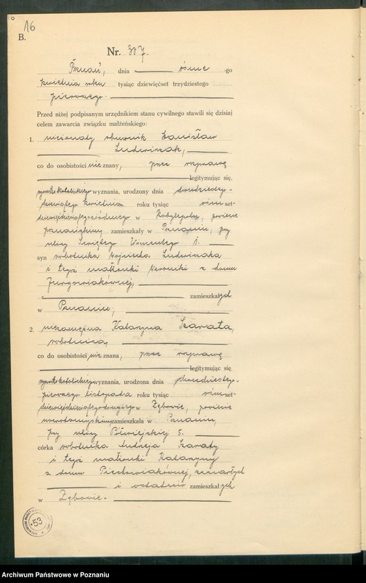 Obraz 18 z jednostki "Księga miejscowa małżeństw tom II [Rejestr główny małżeństw]"