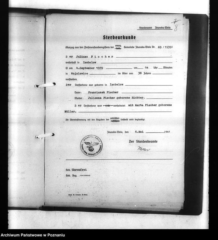 Obraz 12 z jednostki "Wykazy miejscowych Niemców, którzy zginęli w 1939 roku. Kreis Sieradsch (Sieradz)"