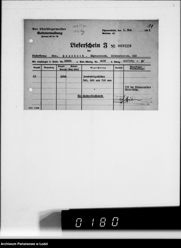 Obraz 15 z jednostki "[Przydział materiałów żelaznych dla Getta]"