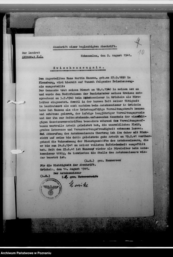 Obraz 14 z jednostki "Hansen, Hans- Martin - komisarz obwodowy"