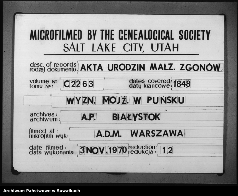 image.from.unit.number "Duplikat Akt Urodzonych, Zaślubionych i Umarłych Urzędnika Stanu Cywilnego Okręgu Puńsk z R.1848"