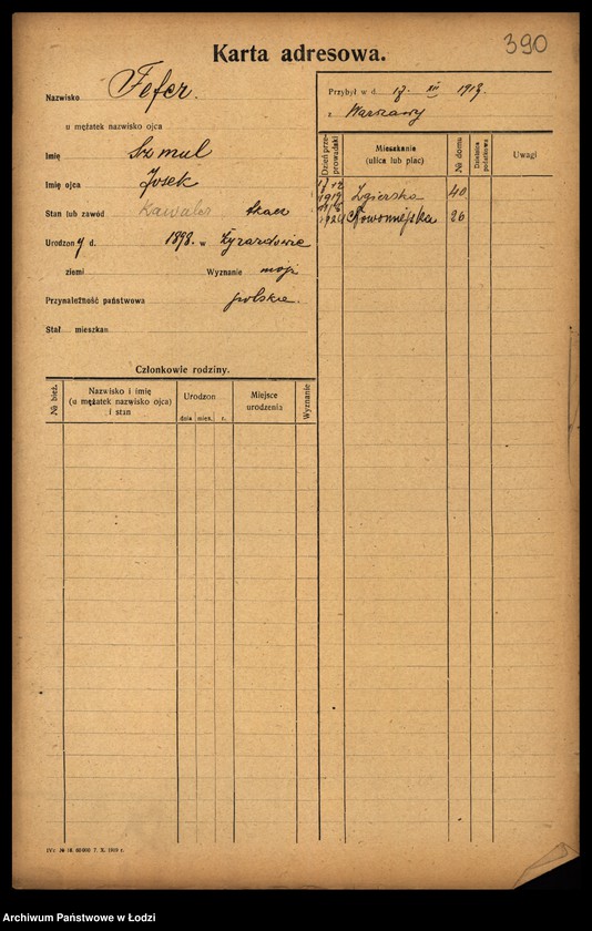 Obraz 5 z jednostki "[Spis ludności Łodzi] Fanelska - Fefer"