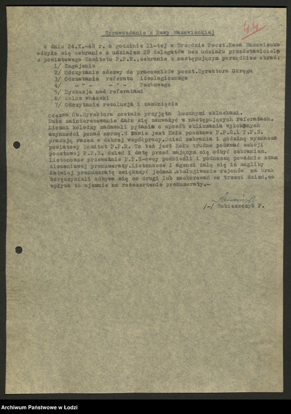 Obraz 13 z jednostki "Sekcja Pocztowa; sprawozdania [z działalności], protokoły [narad], plany pracy, referaty i rezolucje"