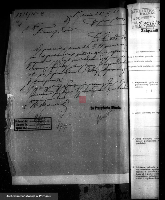 image.from.unit.number "Zatwierdzenie zakładu przemysłowego /wytwórni papirusu i płyt światłoczułych/ własność Kaiser Poznań Rataje"