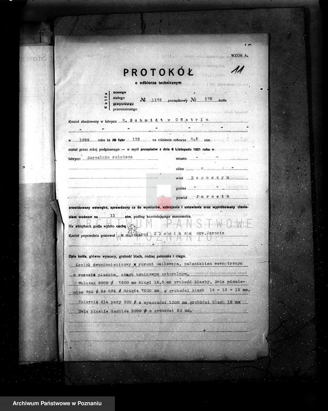 Obraz 17 z jednostki "Majętność Boguszyn pow. jarociński nr fabr. kotła 1231 nr woj. kotła 6119"