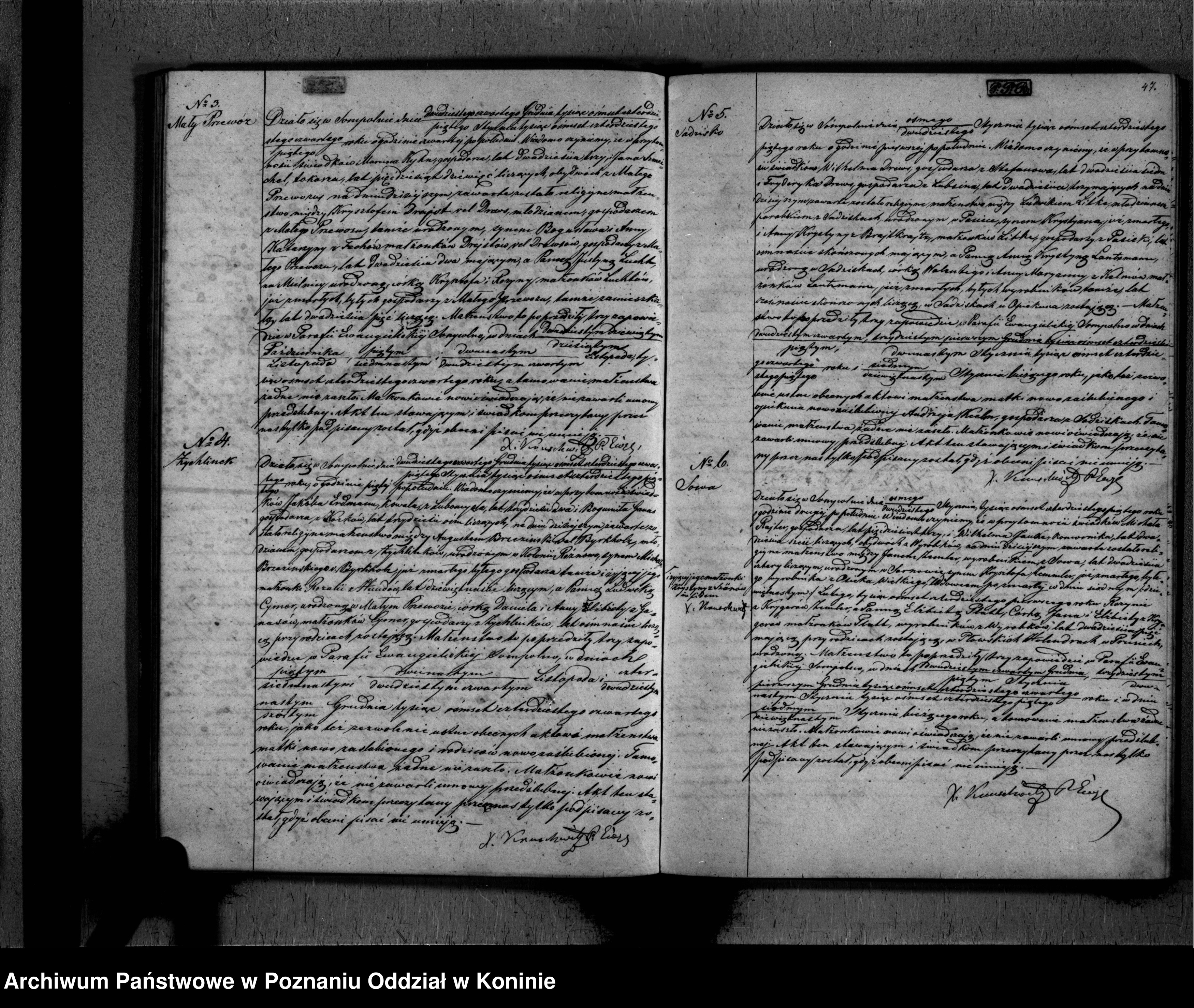 Skan z jednostki: Duplikat aktów urzędnika stanu cywilnego parafii ewangelickiej Sompolno za rok 1845: akty urodzeń, małżeństw, zgonów