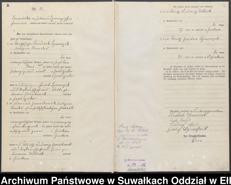 image.from.unit.number "Heiraths-Haupt-Register des Königlichen Preussischen Standes-Amtes Kumilsko Kreis Johannisburg"