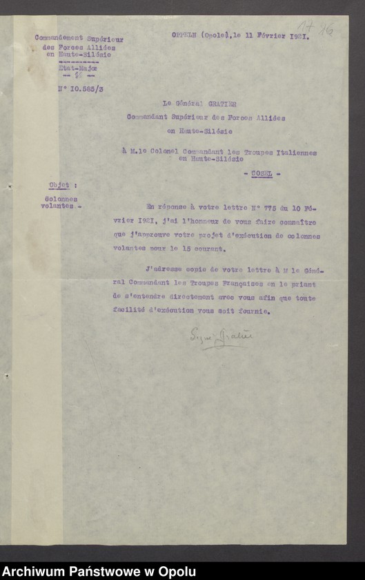 image.from.unit.number "Sorties /Korespondencja własna wychodząca, pisma, zarządzenia, potwierdzenia telefoniczne/ 1.02.-13.04.1921"