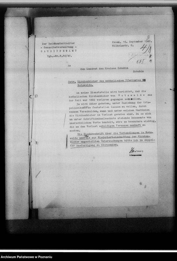 image.from.unit.number "[Korespondencja w sprawie zaginionych ksiąg kościelnych parafii katolickiej Rynarzewo powiat szubiński, województwo bydgoskie]"