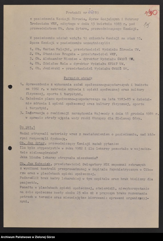 image.from.unit.number "Protokóły z posiedzeń Komisji Zdrowia, Spraw Socjalnych i Ochrony Środowiska Wojewódzkiej Rady Narodowej w Zielonej Górze"