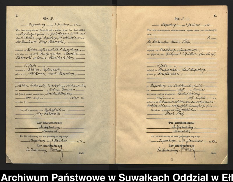 image.from.unit.number "C2. Sterbe - Register (Neben - Register) Standesamt Angerburg Ostpr. einschl. der Standesamtsbezirk Gross Strengeln, Kehlen und Prinowen"