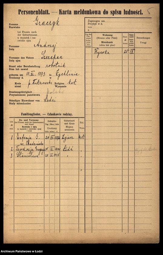 Obraz 7 z jednostki "[Spis ludności Łodzi] Graczyk - Grajlich"