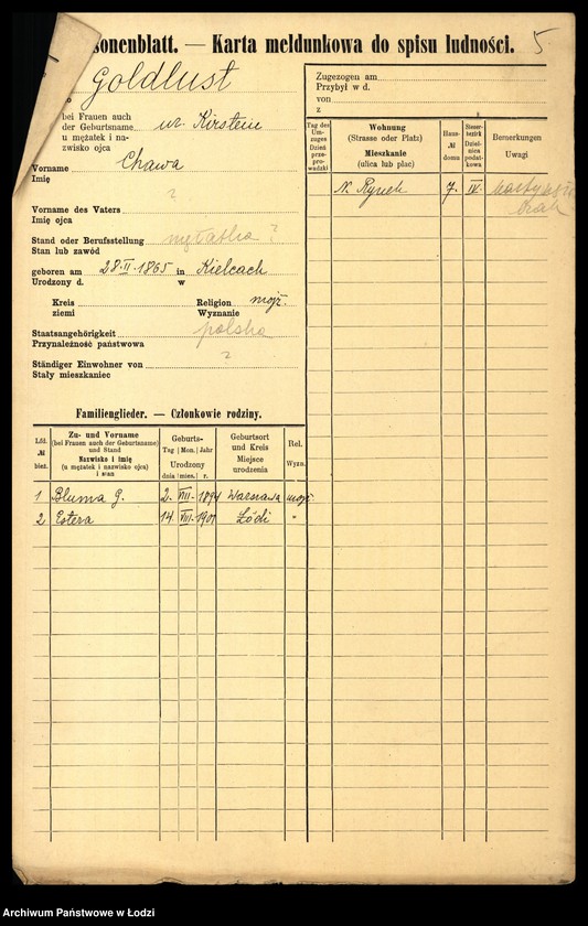 Obraz 7 z jednostki "[Spis ludności Łodzi] Goldlewicz - Goldring"