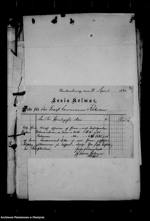 image.from.unit.number "/Korrespondenz, Rechnungen u. Bilanzen der Firma Louis Kolmar, Rastenburg, für Dr. Stieger, Verwalter von Rehsau/"