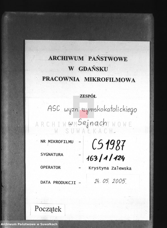 image.from.unit.number "[Akta urodzeń, małżeństw i zgonów parafii rzymskokatolickiej w Sejnach]."