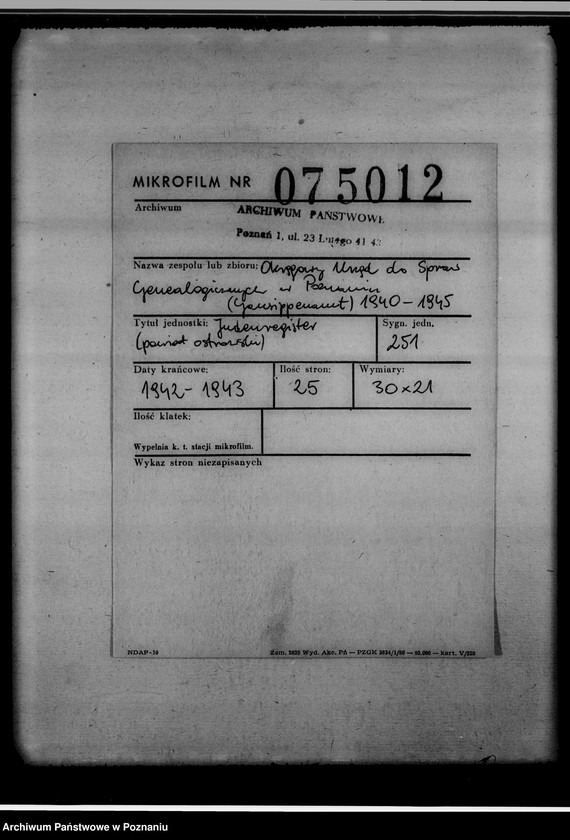 Obraz 2 z jednostki "Judenregister [powiat ostrowski]"