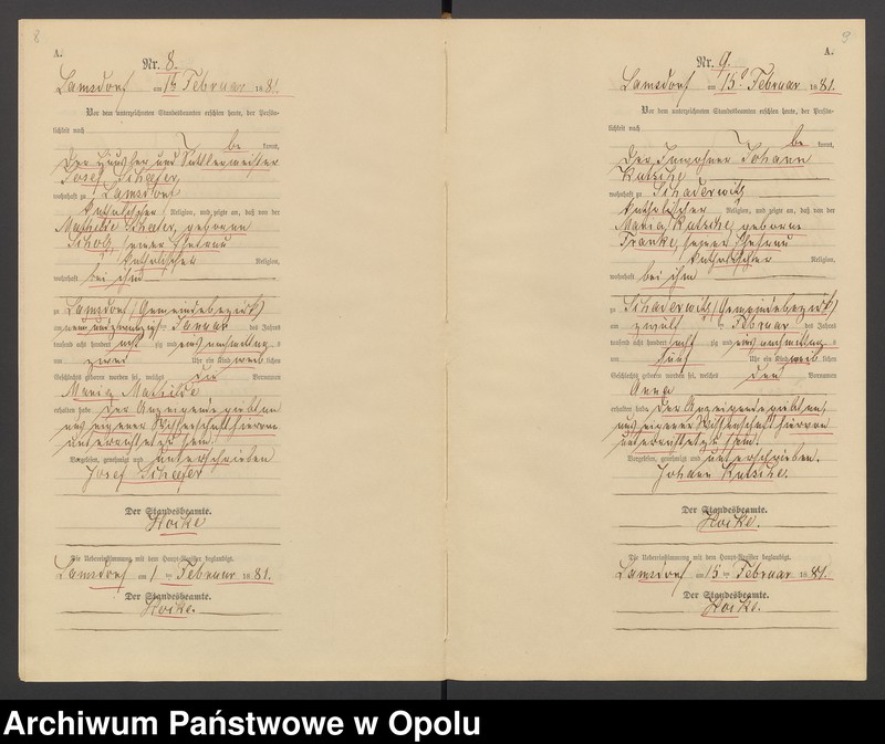 image.from.unit.number "Geburts-Neben-Register des Standesamts Lamsdorf No 15 pro 1881"
