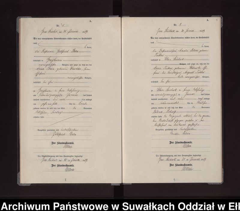 Obraz 8 z jednostki "Geburts-Neben-Register des Preussischen Standes-Amtes Gross Stürlack Kreis Lötzen"
