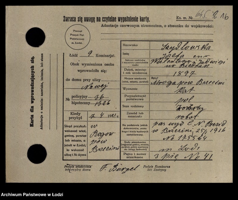 Obraz 18 z jednostki "[Spis ludności Łodzi] Szydłowska-Szymanowski"