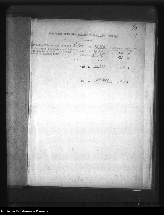 Obraz 5 z jednostki "Gegenüberstellung der ermittelten Wirtschaftsfläche zur Katasterfläche mit Regierungs- und Gauergebnis"