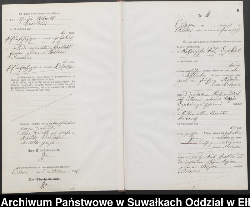 image.from.unit.number "Heiraths-Neben-Register des Preussischen Standes-Amtes Orlowen Kreis Loetzen für das Jahr 1886"