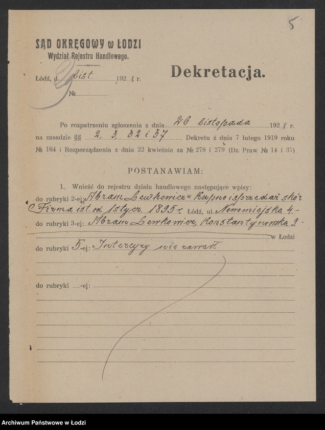 Obraz 7 z jednostki "Abram Lewkowicz- kupno i sprzedaż skór"