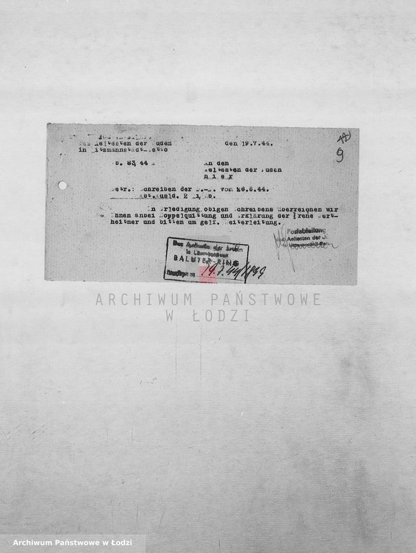 Obraz 12 z jednostki "Banken [Korespondencja PSŻ z GV i bankami niemieckimi w sprawie przekazów pieniężnych dla ludności getta]"