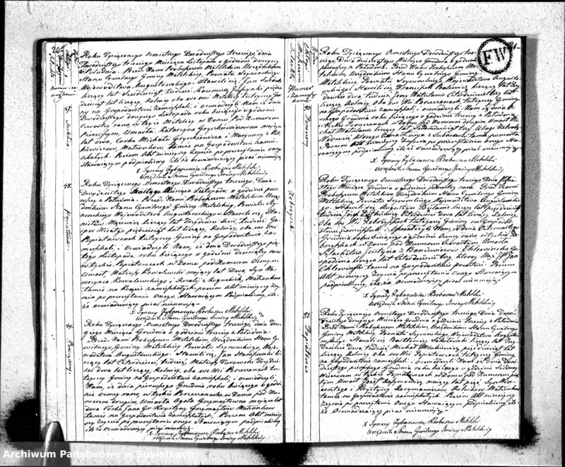 Obraz 13 z jednostki "Księga Aktów Zeyscia Urzędnika Stanu Cywilnego Gminy Metelskiey Pttu Seyneńskiego Woiewództwa Augustowskiego Od dnia 1-o Stycznia Tysiąc Osimset Dwodziestego Trzeciego roku 1823"