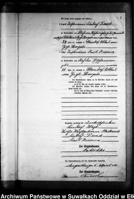 image.from.unit.number "Heiraths-Neben-Register des Preussischen Standes-Amtes Gross Strengeln Kreis Angerburg"