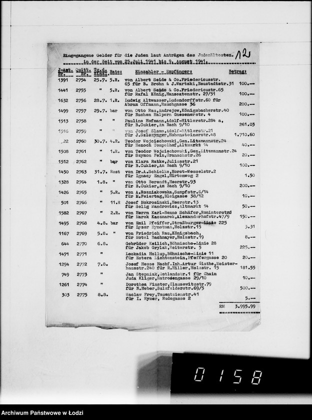 Obraz 16 z jednostki "Gutschriftsanzeigen für die Judengemeinschaft im Getto Litzmannstadt Nr 000001"