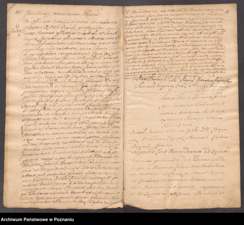 Obraz 10 z jednostki "Protocollon nobilis officii consularis civitatis SR.Mtis Posnaniae incipit ab anno 1728 sub felici regimine nobilis et spectabilis domini Michaelis Czempiński proconsulis praesidentis eiusdem civitatis ..."