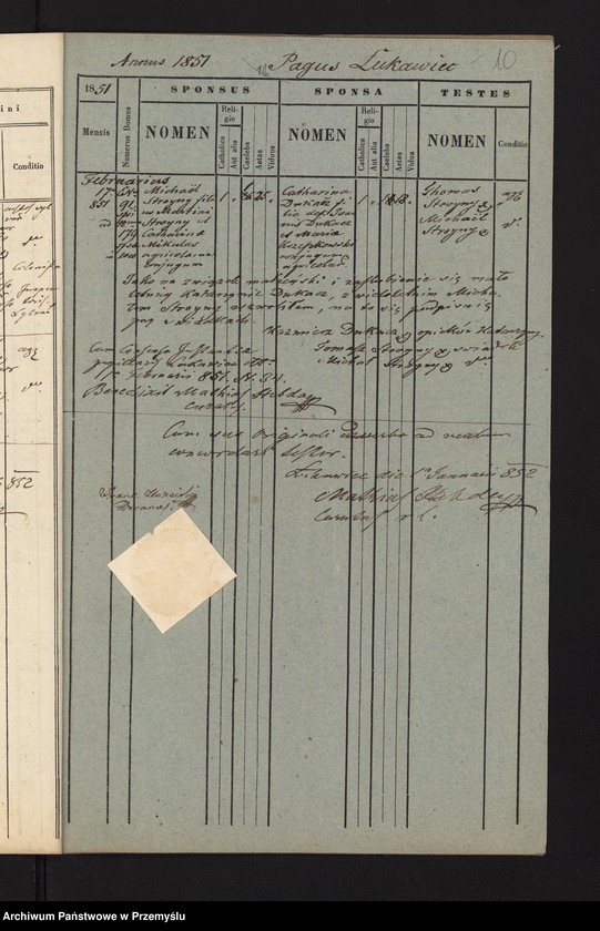 image.from.unit.number "Extractus ex libris metricalibus natorum, copulatorum et mortuorum ecclesia parochialis r.l. Łukawicensis pro anno a Nativitate Christi Domini 1851. Pagi: Łukawiec, Bihale, Szczutków cum Ruda Szczutkowska et Nowa Grobla  [Wyciąg z ksiąg metrykalnych urodzeń, małżeństw i zgonów parafii obrządku łacińskiego w Łukawcu za rok 1851 wsie – Łukawiec, Bihale, Szczutków z Rudą Szczutkowską, Nowa Grobla]"