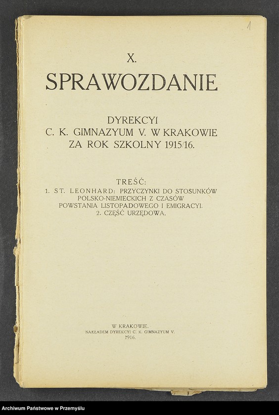 image.from.unit.number "X Sprawozdanie Dyrekcji C.K. Gimnazjum V. w Krakowie za rok szkolny 1915/16"