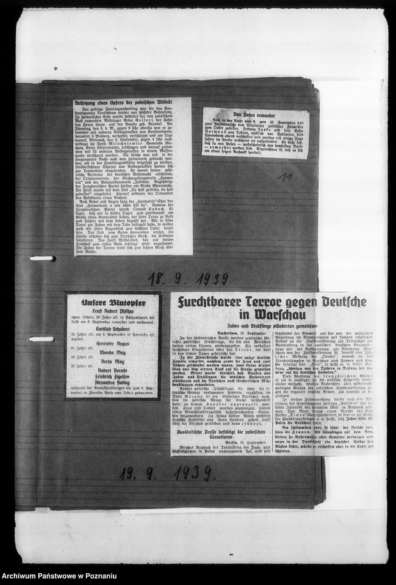 image.from.unit.number "Zweigstelle Litzmannstadt (Łódź). Zeitungsansschnitte, Berichte über Verschleppungen und Todesanzeigen"