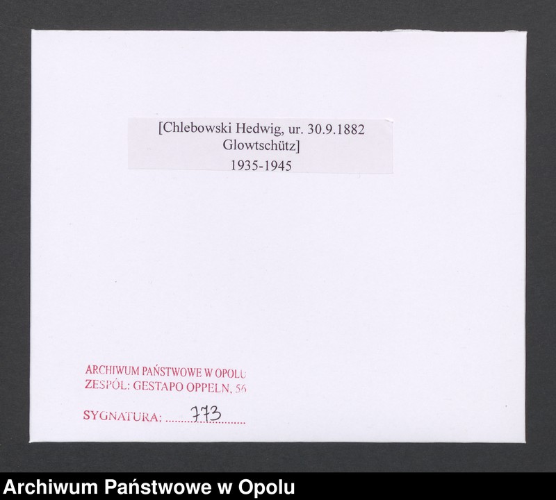 Obraz 2 z jednostki "[Chlebowski Hedwig, ur. 30.9.1882 Glowtschütz]"