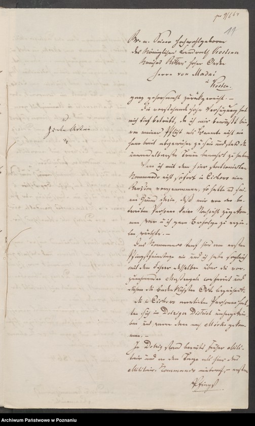 Obraz 19 z jednostki "Acta generalia des Oberpäsidialkommissars Landrat von Madai zu Kosten betreffend die Verfolgung der polnisch-revolutionären Umtriebe im Kreise Kosten /Kościan/."