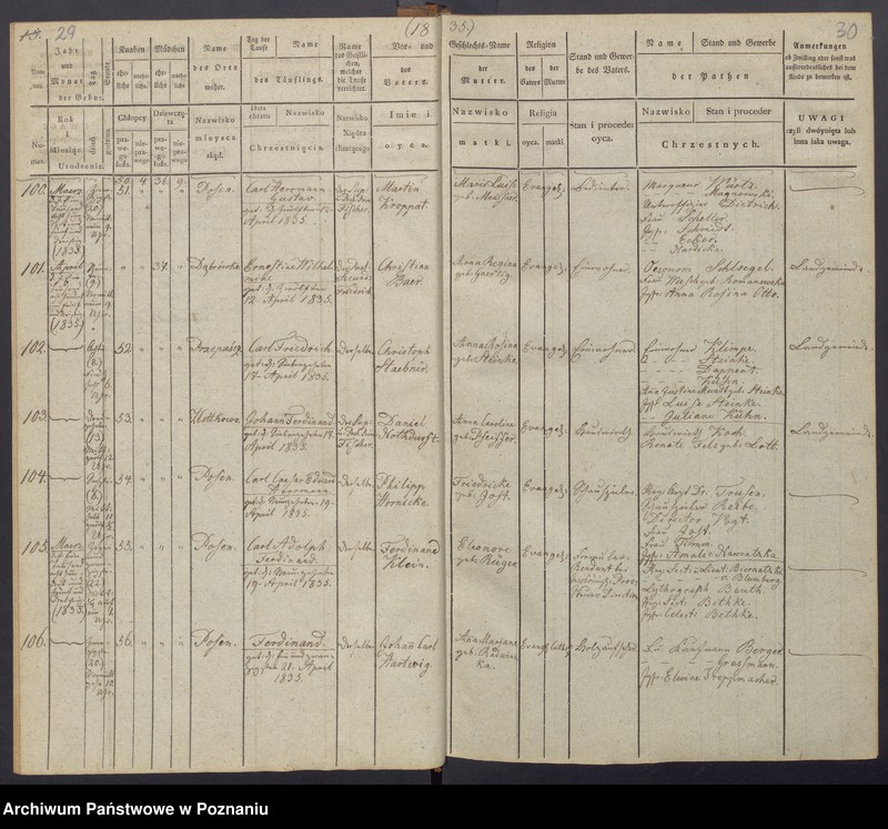 Obraz 18 z jednostki "[Akta urodzeń i chrztów, zgonów i pogrzebów, zapowiedzi i ślubów]"
