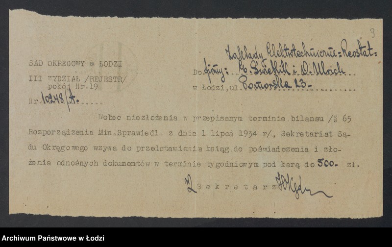 Obraz 11 z jednostki "O. Ulrich i E. Świetlik – zakłady elektrotechniczne „Reostat”"