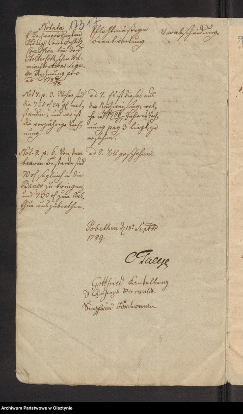 image.from.unit.number "Administrations Rechnung über des Stolterfothsche Legaten Capital und derer Intereßen deßen Einnahme und Ausgabe zu Pobethen von Michael 1788 bis dahin 1789"