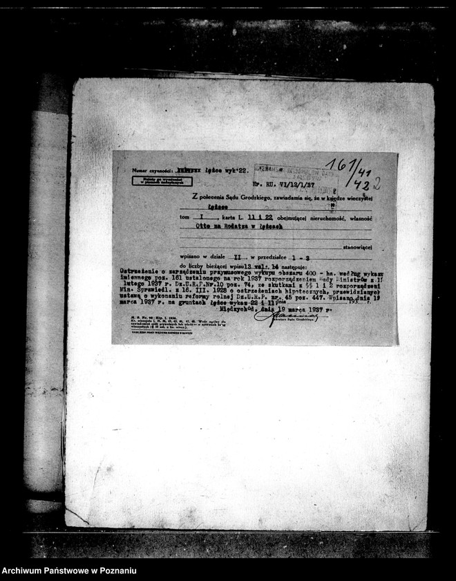 Obraz 6 z jednostki "/Przymusowy wykup majątku Łężce powiatu międzychodzkiego/"