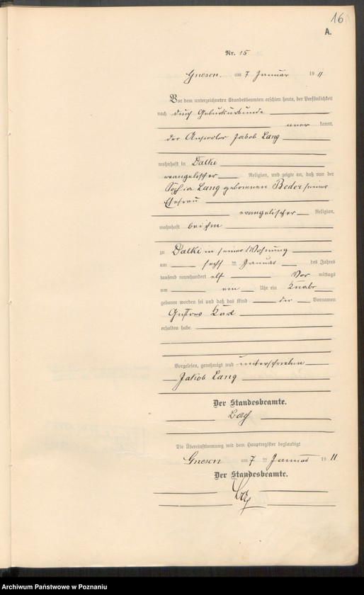Obraz 18 z jednostki "Geburts-Nebenregister Band I"