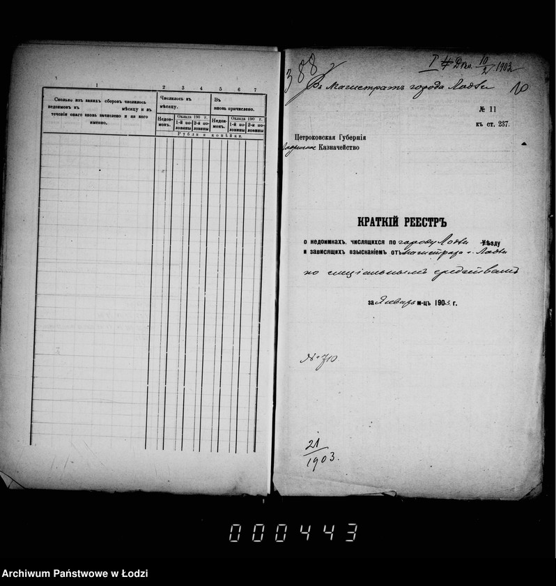 Obraz 11 z jednostki "O nedoimkach po knigam kaznačejstva za 1903 god"